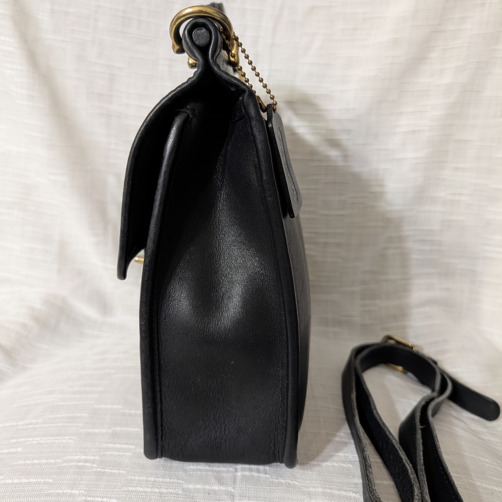 Vintage 90's Coach Black Willis Turn Lock Single Flap Leather Satchel Bag 9927 - Picture 4 of 15